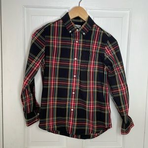 CrewCuts Long Sleeve plaid button down, size 10, black, red, green